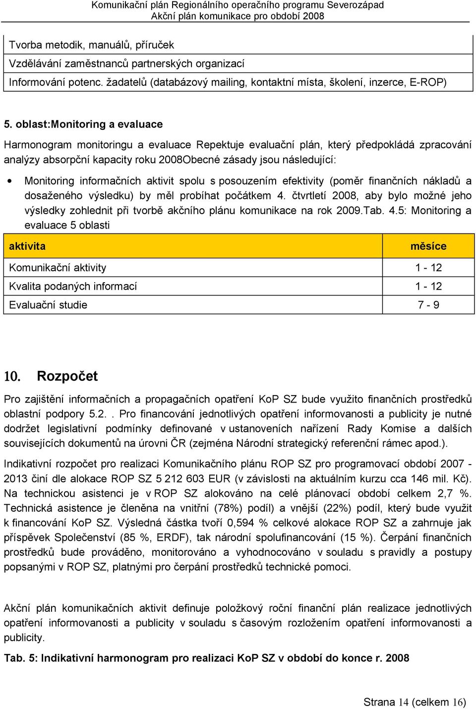 informačních aktivit spolu s posouzením efektivity (poměr finančních nákladů a dosaženého výsledku) by měl probíhat počátkem 4.