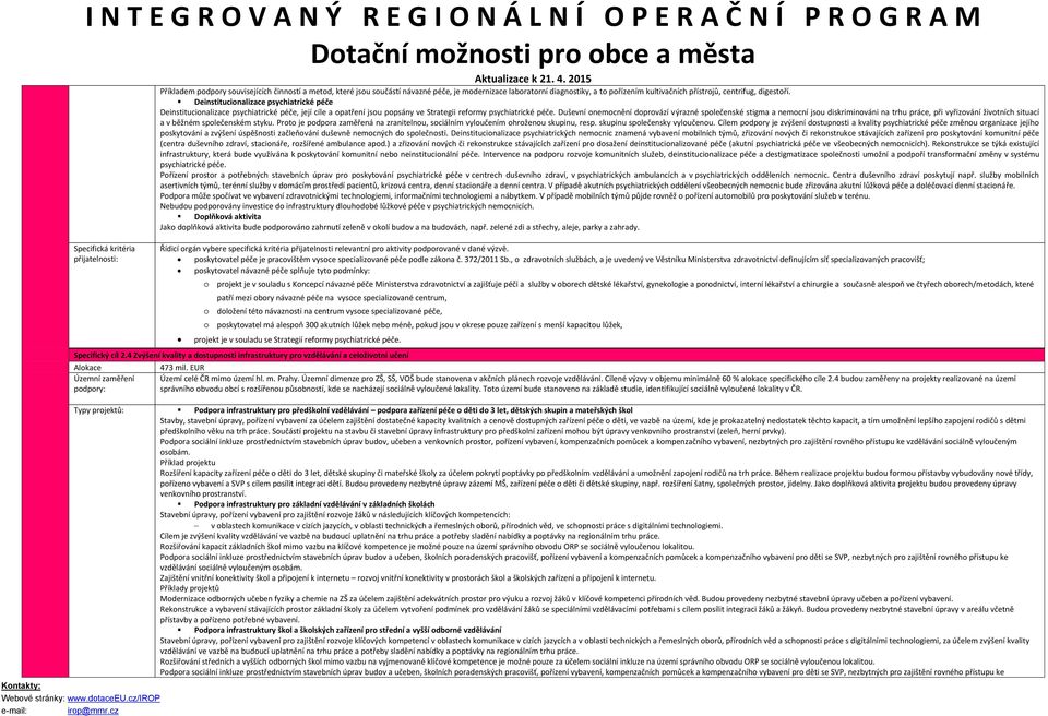 Deinstitucionalizace psychiatrické péče Deinstitucionalizace psychiatrické péče, její cíle a opatření jsou popsány ve Strategii reformy psychiatrické péče.