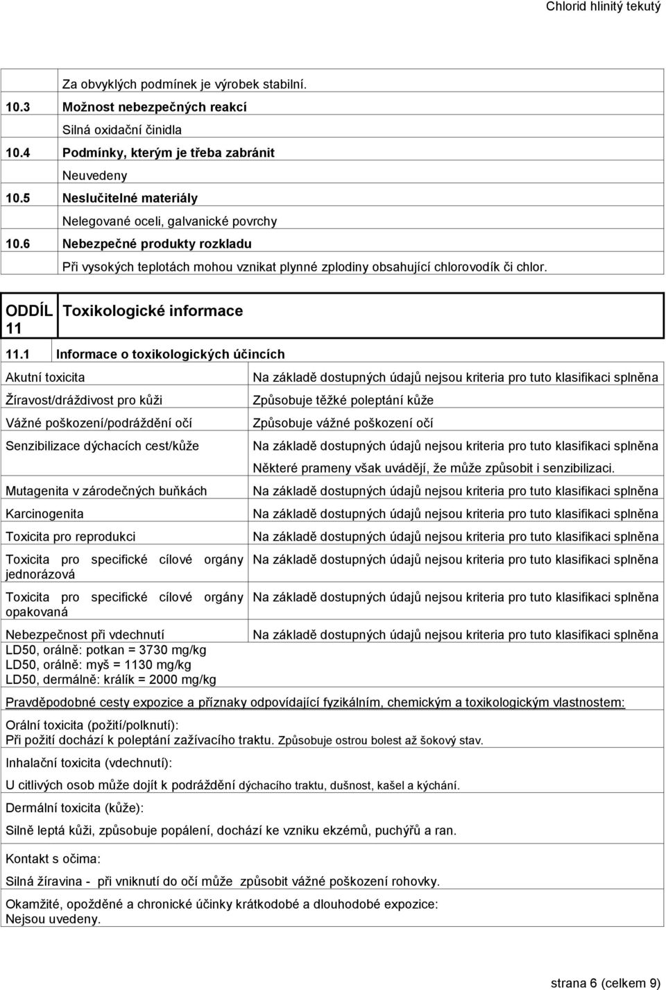 11 Toxikologické informace 11.