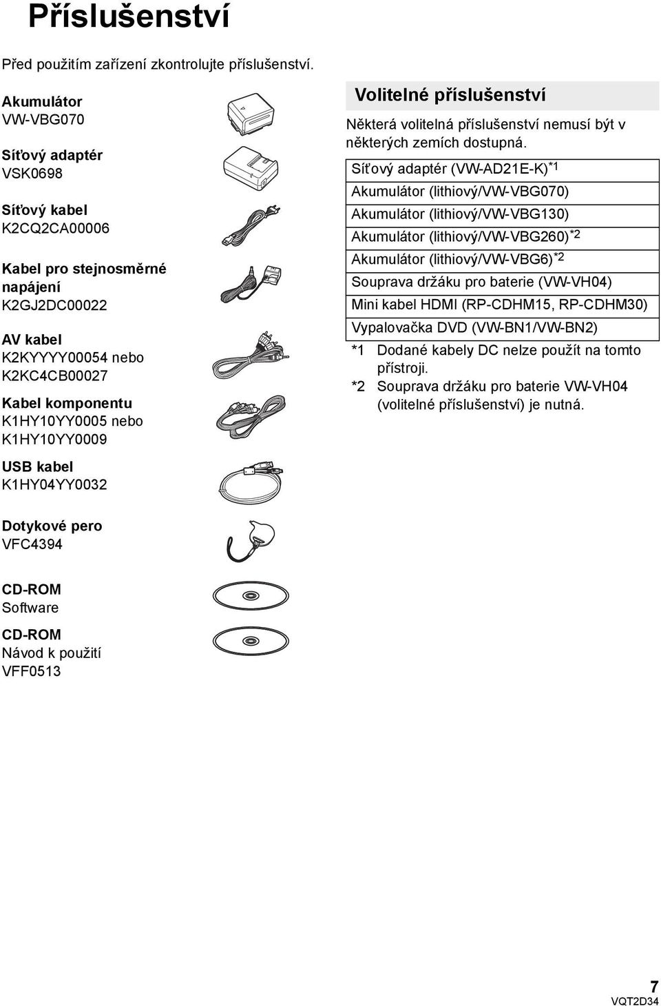 K1HY10YY0009 USB kabel K1HY04YY0032 Volitelné příslušenství Některá volitelná příslušenství nemusí být v některých zemích dostupná.