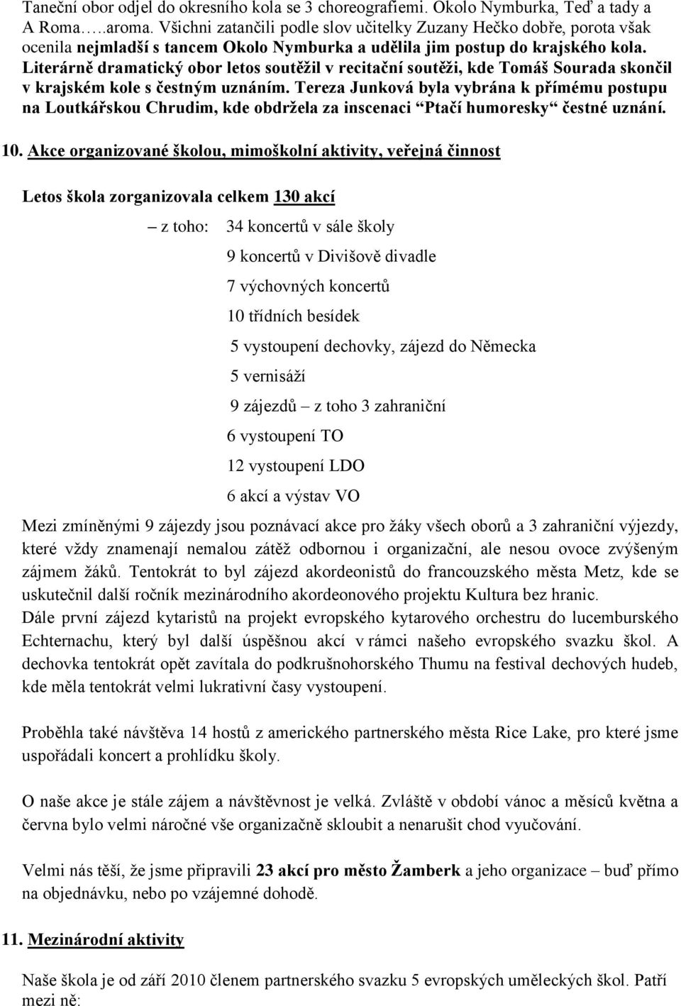 Literárně dramatický obor letos soutěžil v recitační soutěži, kde Tomáš Sourada skončil v krajském kole s čestným uznáním.