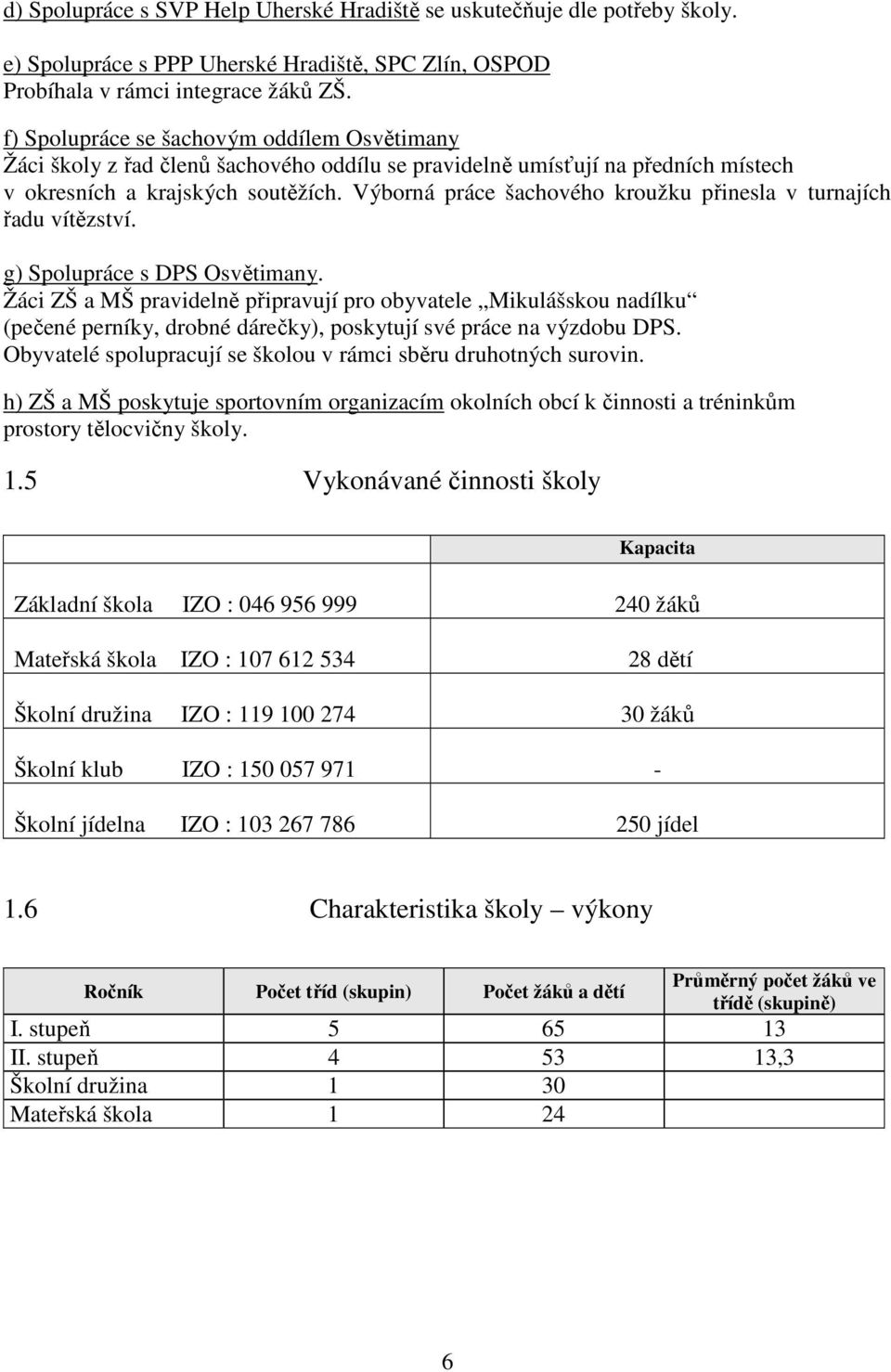 Výborná práce šachového kroužku přinesla v turnajích řadu vítězství. g) Spolupráce s DPS Osvětimany.