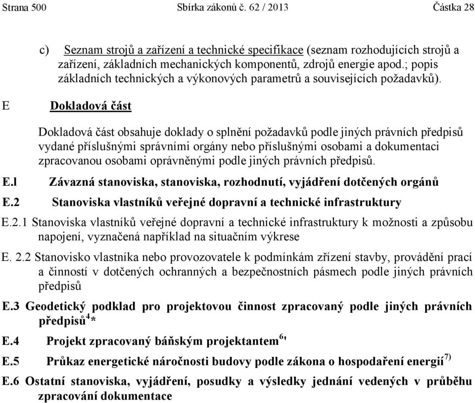 l Dokladová část obsahuje doklady o splnění požadavků podle jiných právních předpisů vydané příslušnými správními orgány nebo příslušnými osobami a dokumentaci zpracovanou osobami oprávněnými podle