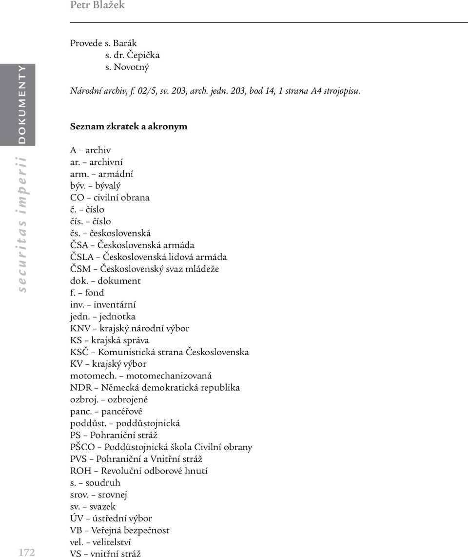 československá ČSA Československá armáda ČSLA Československá lidová armáda ČSM Československý svaz mládeže dok. dokument f. fond inv. inventární jedn.