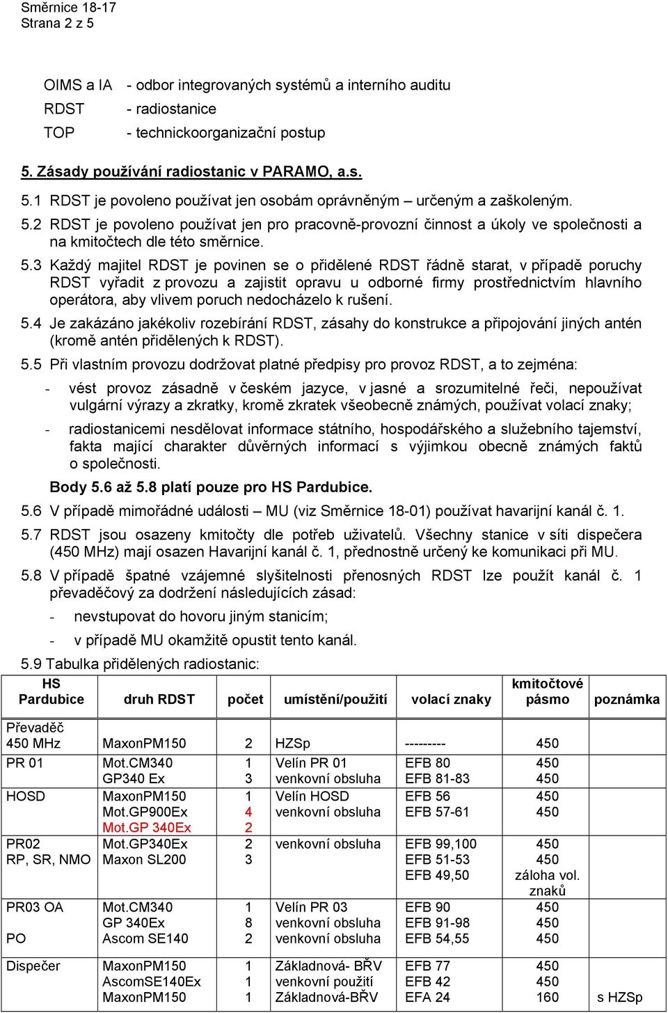 Každý majitel RDST je povinen se o přidělené RDST řdně starat, v přpadě poruchy RDST vyřadit z provozu a zajistit opravu u odborné firmy prostřednictvm hlavnho opertora, aby vlivem poruch nedochzelo