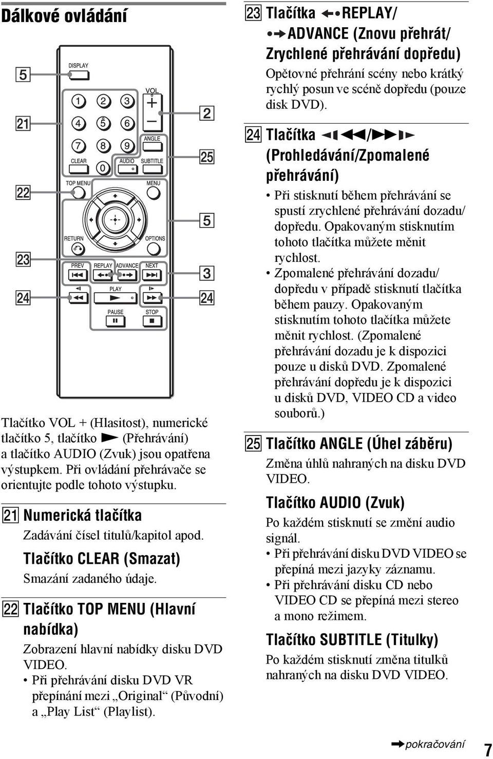 Při přehrávání disku DVD VR přepínání mezi Original (Původní) a Play List (Playlist).