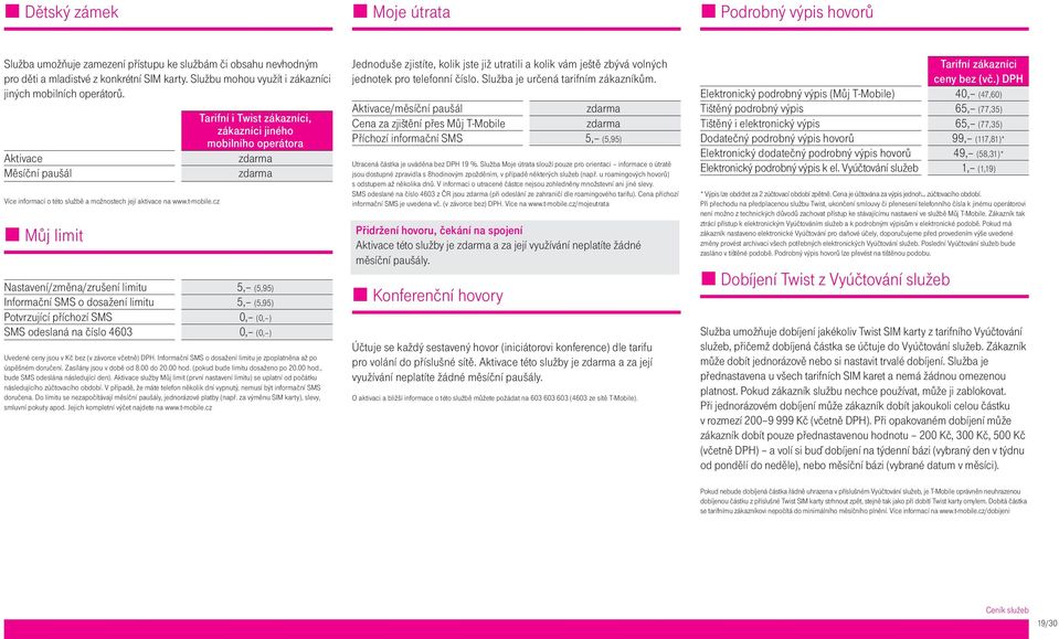 cz Můj limit Tarifní i Twist zákazníci, zákazníci jiného mobilního operátora zdarma zdarma Nastavení/změna/zrušení limitu 5, (5,95) Informační SMS o dosažení limitu 5, (5,95) Potvrzující příchozí SMS
