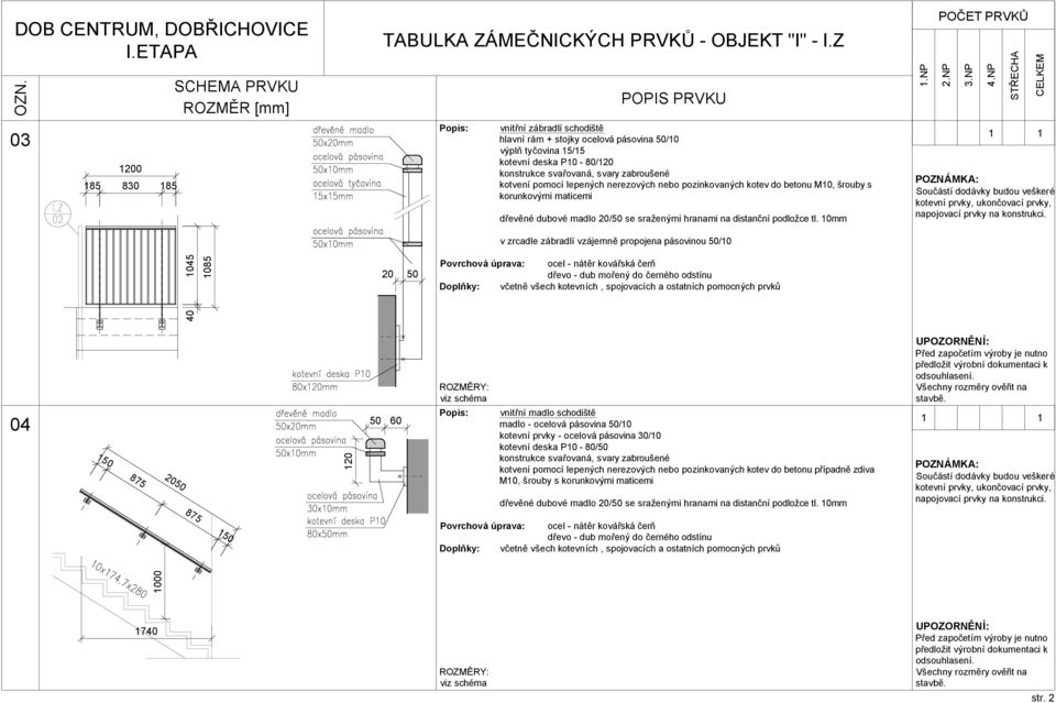 10mm v zrcadle zábradlí vzájemně propojena pásovinou /10 40 1045 1085 20 dřevo - dub mořený do černého odstínu 04 120 vnitřní madlo schodiště madlo - ocelová pásovina /10 kotevní prvky - ocelová