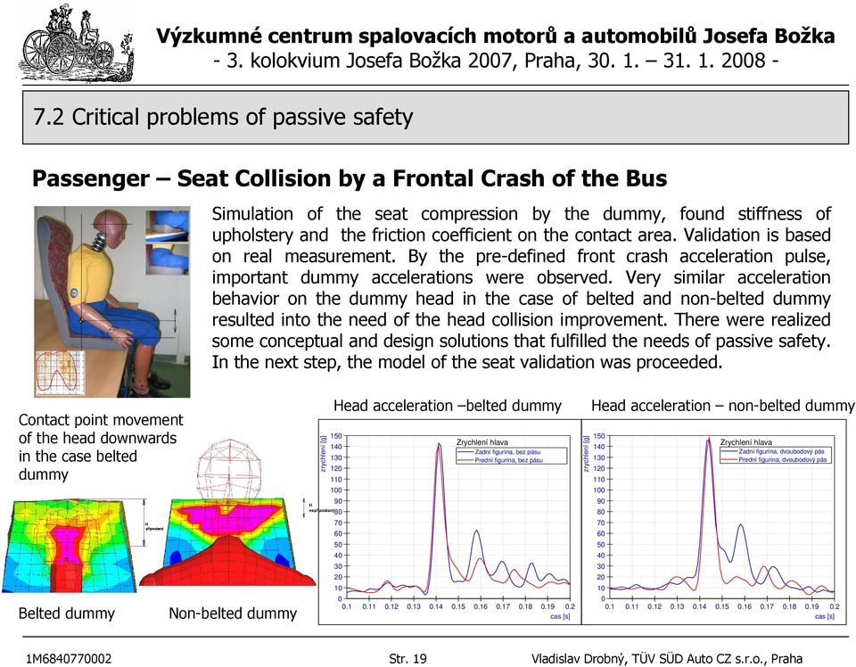 Very similar acceleration behavior on the dummy head in the case of belted and non-belted dummy resulted into the need of the head collision improvement.