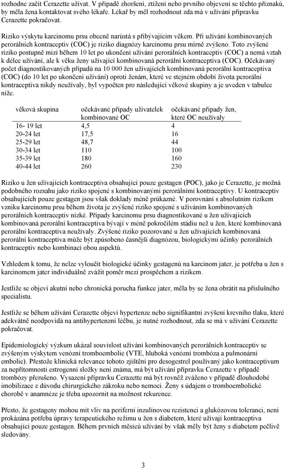 Při užívání kombinovaných perorálních kontraceptiv (COC) je riziko diagnózy karcinomu prsu mírně zvýšeno.