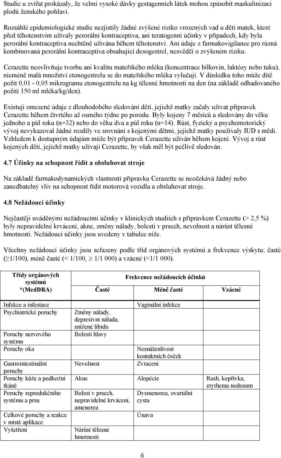 perorální kontraceptiva nechtěně užívána během těhotenství. Ani údaje z farmakovigilance pro různá kombinovaná perorální kontraceptiva obsahující desogestrel, nesvědčí o zvýšeném riziku.