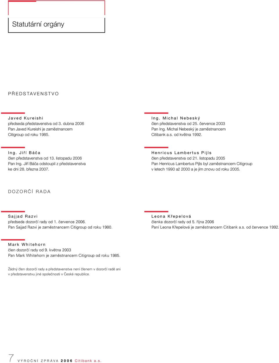 bfiezna 2007. Henricus Lambertus Pijls ãlen pfiedstavenstva od 21. listopadu 2005 Pan Henricus Lambertus Pijls byl zamûstnancem Citigroup v letech 1990 aï 2000 a je jím znovu od roku 2005.