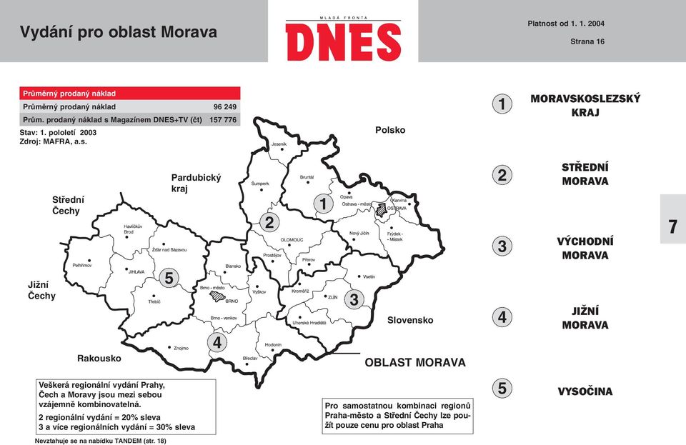 Polsko 1 MORAVSKOSLEZSKÝ KRAJ Stfiední âechy Pardubick kraj 2 1 2 3 STŘEDNÍ MORAVA VÝCHODNÍ MORAVA 7 JiÏní âechy Rakousko 5 4 3 Slovensko OBLAST MORAVA 4 JIŽNÍ MORAVA