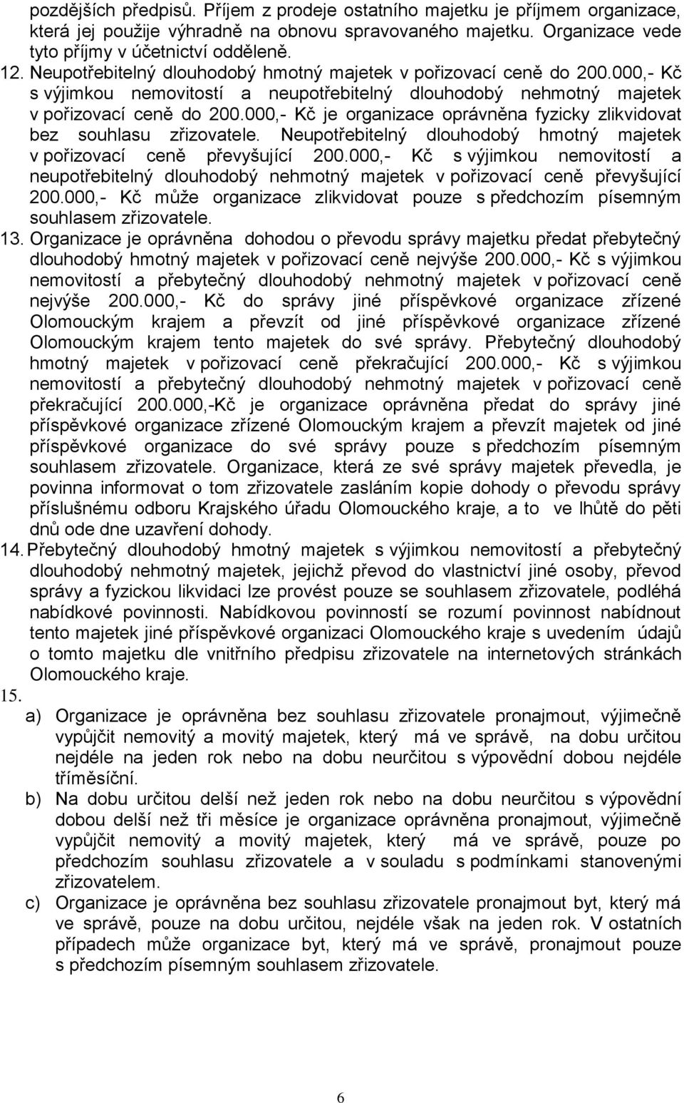 000,- Kč je organizace oprávněna fyzicky zlikvidovat bez souhlasu zřizovatele. Neupotřebitelný dlouhodobý hmotný majetek v pořizovací ceně převyšující 200.