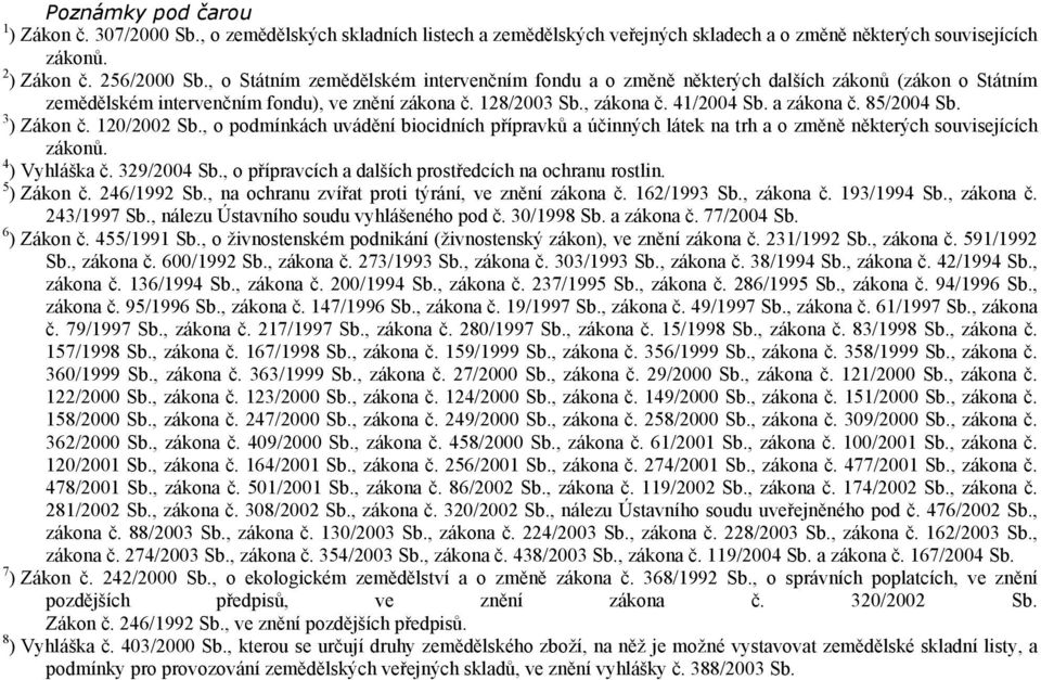 85/2004 Sb. 3 ) Zákon č. 120/2002 Sb., o podmínkách uvádění biocidních přípravků a účinných látek na trh a o změně některých souvisejících zákonů. 4 ) Vyhláška č. 329/2004 Sb.