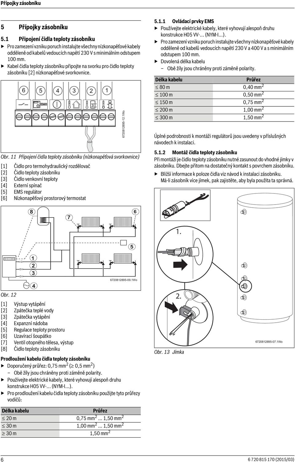 Kabel čidla teploty zásobníku připojte na svorku pro čidlo teploty zásobníku [] nízkonapěťové svorkovnice. 6 5 Obr.