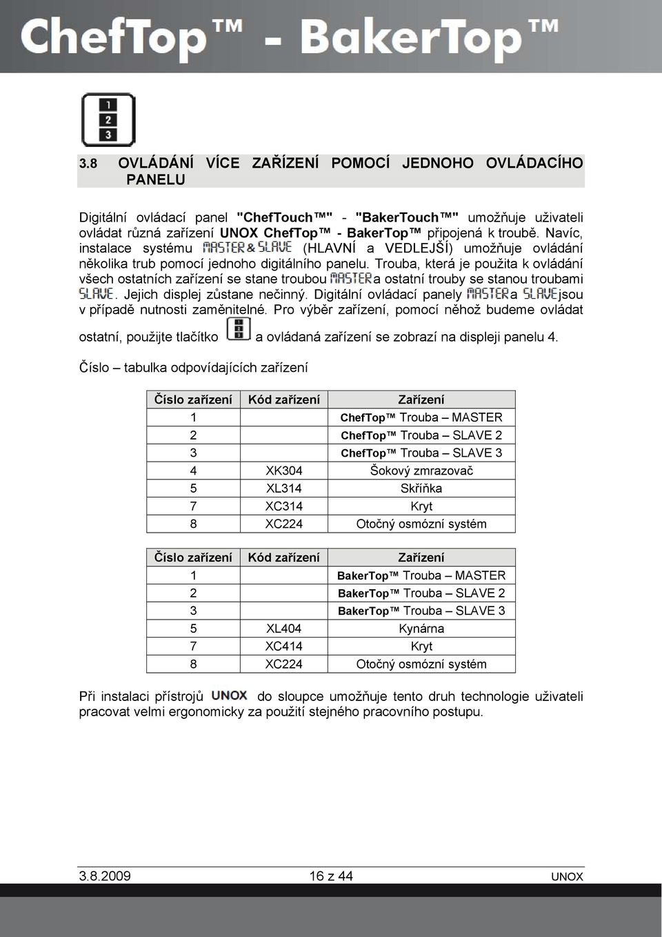 Trouba, která je použita k ovládání všech ostatních zařízení se stane troubou a ostatní trouby se stanou troubami. Jejich displej zůstane nečinný.