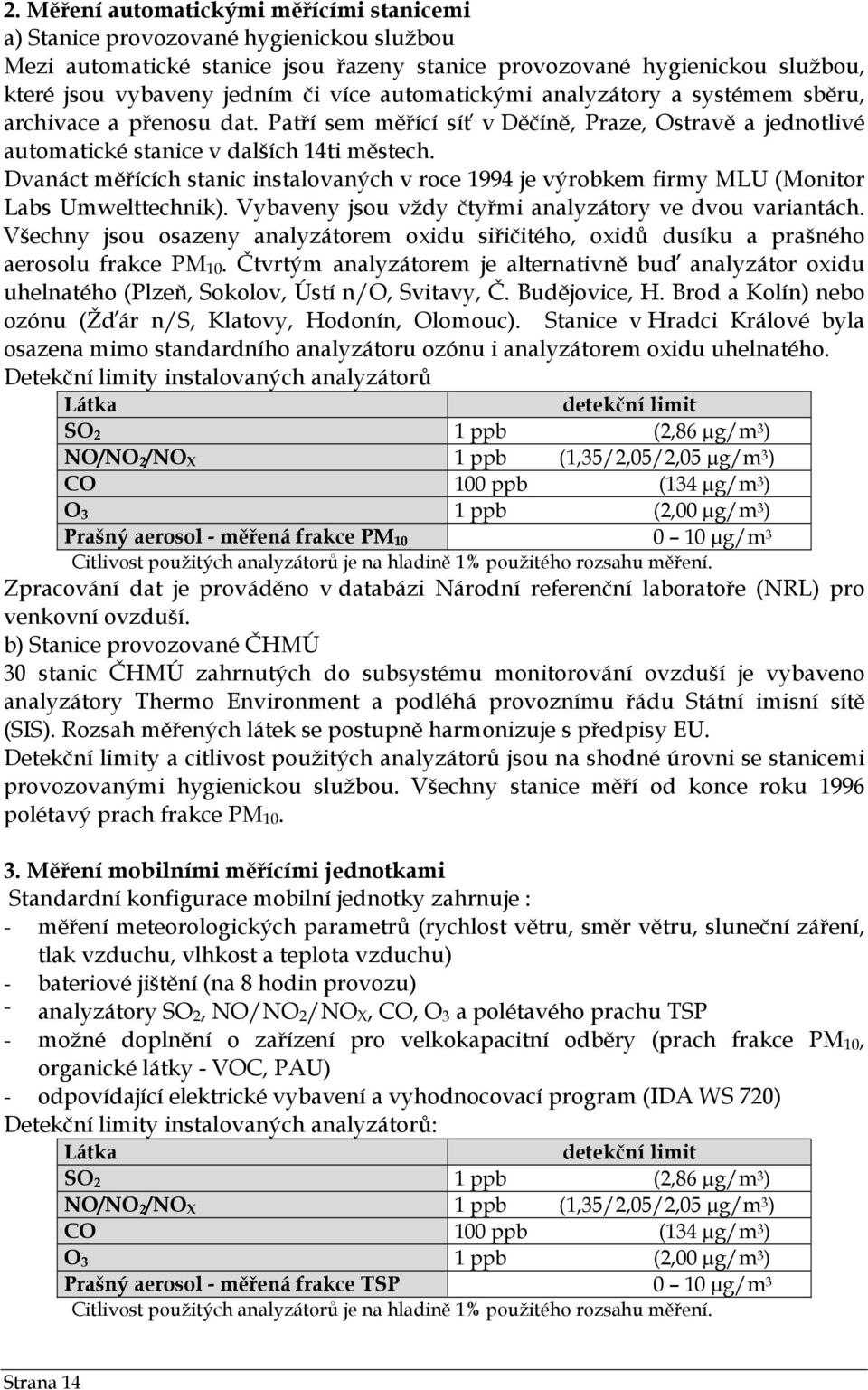 Dvanáct měřících stanic instalovaných v roce 1994 je výrobkem firmy MLU (Monitor Labs Umwelttechnik). Vybaveny jsou vždy čtyřmi analyzátory ve dvou variantách.