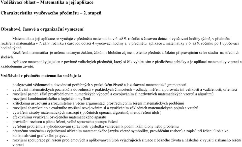 Rozšířená matematika je určena nadaným žákům, žákům s hlubším zájmem o tento předmět a žákům připravujícím se ke studiu na středních školách.