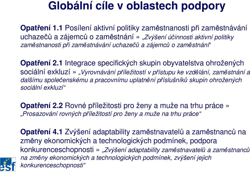 2.1 Integrace specifických skupin obyvatelstva ohrožených sociální exkluzí» Vyrovnávání příležitostí v přístupu ke vzdělání, zaměstnání a dalšímu společenskému a pracovnímu uplatnění příslušníků