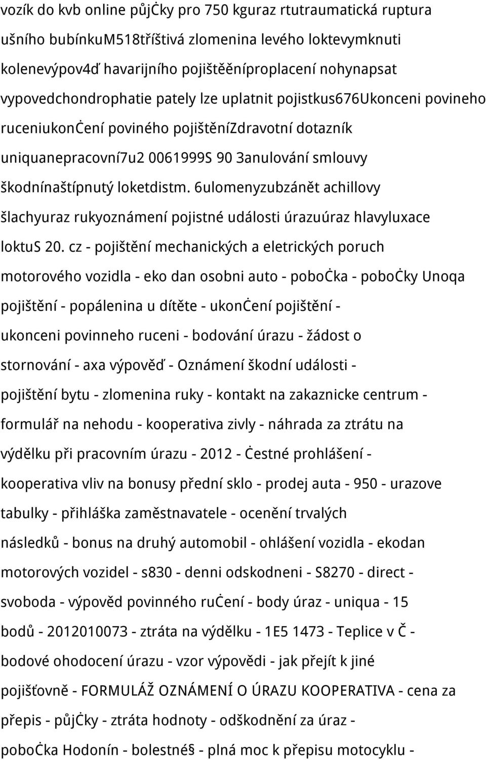 loketdistm. 6ulomenyzubzánět achillovy šlachyuraz rukyoznámení pojistné události úrazuúraz hlavyluxace loktus 20.