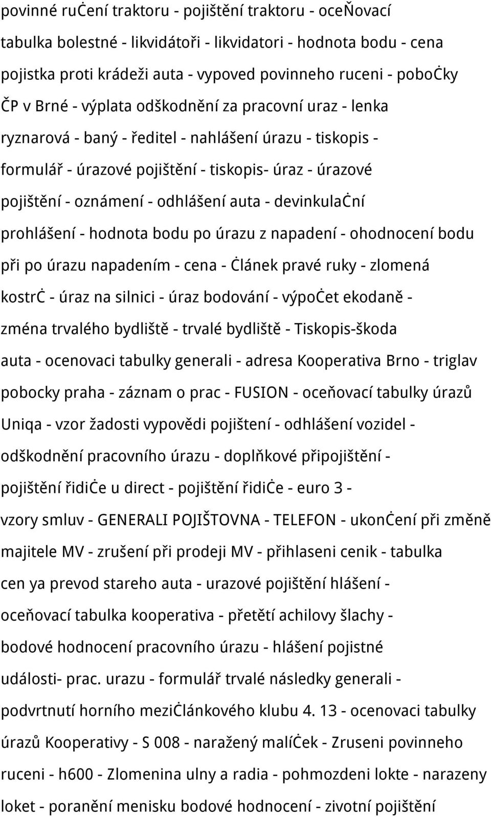 devinkulační prohlášení - hodnota bodu po úrazu z napadení - ohodnocení bodu při po úrazu napadením - cena - článek pravé ruky - zlomená kostrč - úraz na silnici - úraz bodování - výpočet ekodaně -