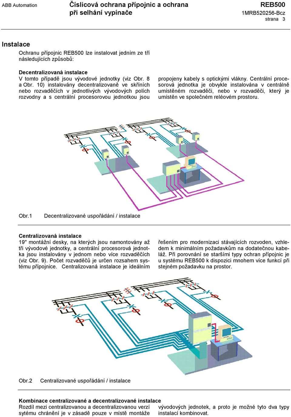 Centrální procesorová jednotka je obvykle instalována v centrálně umístěném rozvaděči, nebo v rozvaděči, který je umístěn ve společném reléovém prostoru. Obr.