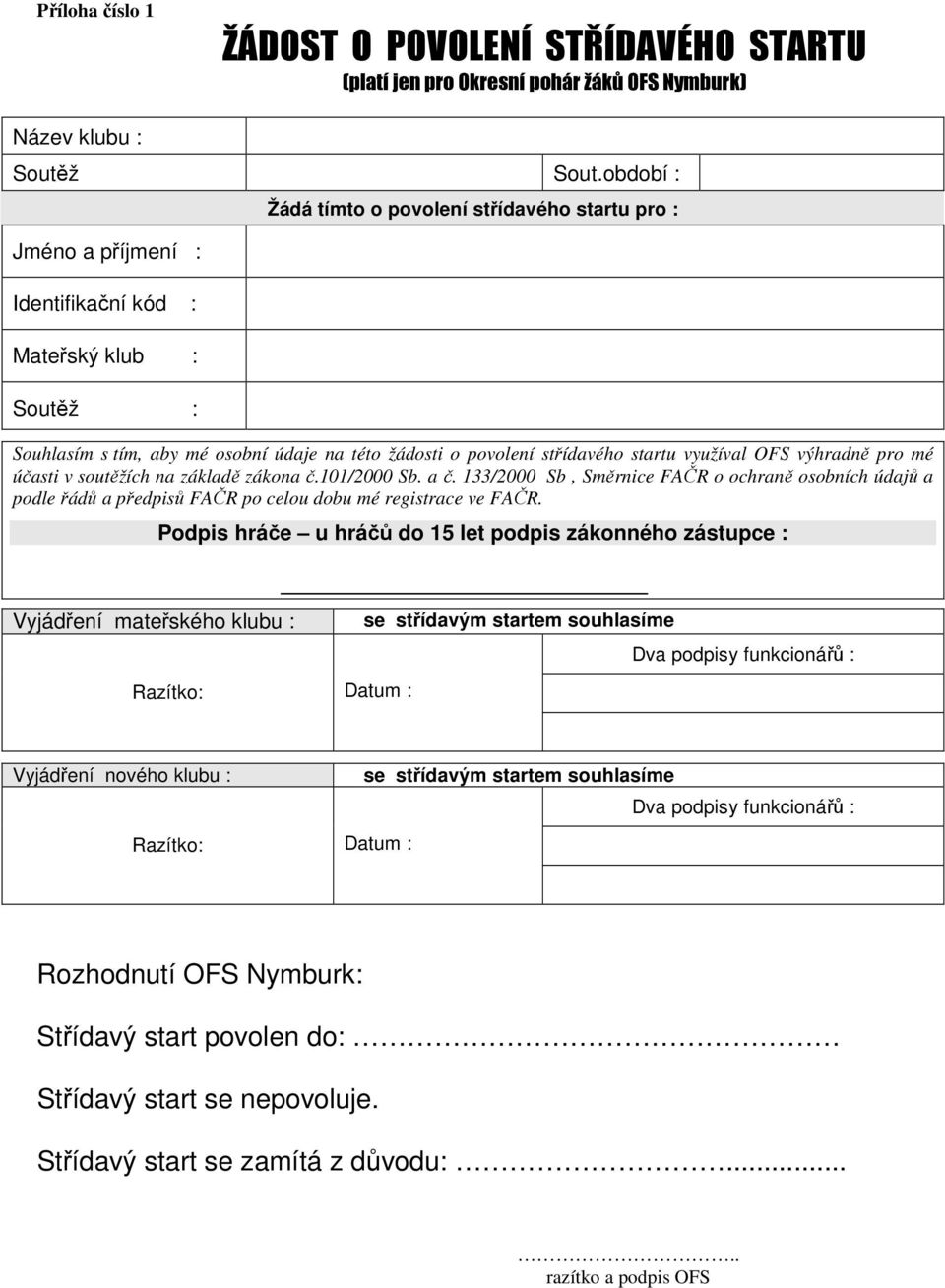 startu využíval OFS výhradně pro mé účasti v soutěžích na základě zákona č.101/2000 Sb. a č.