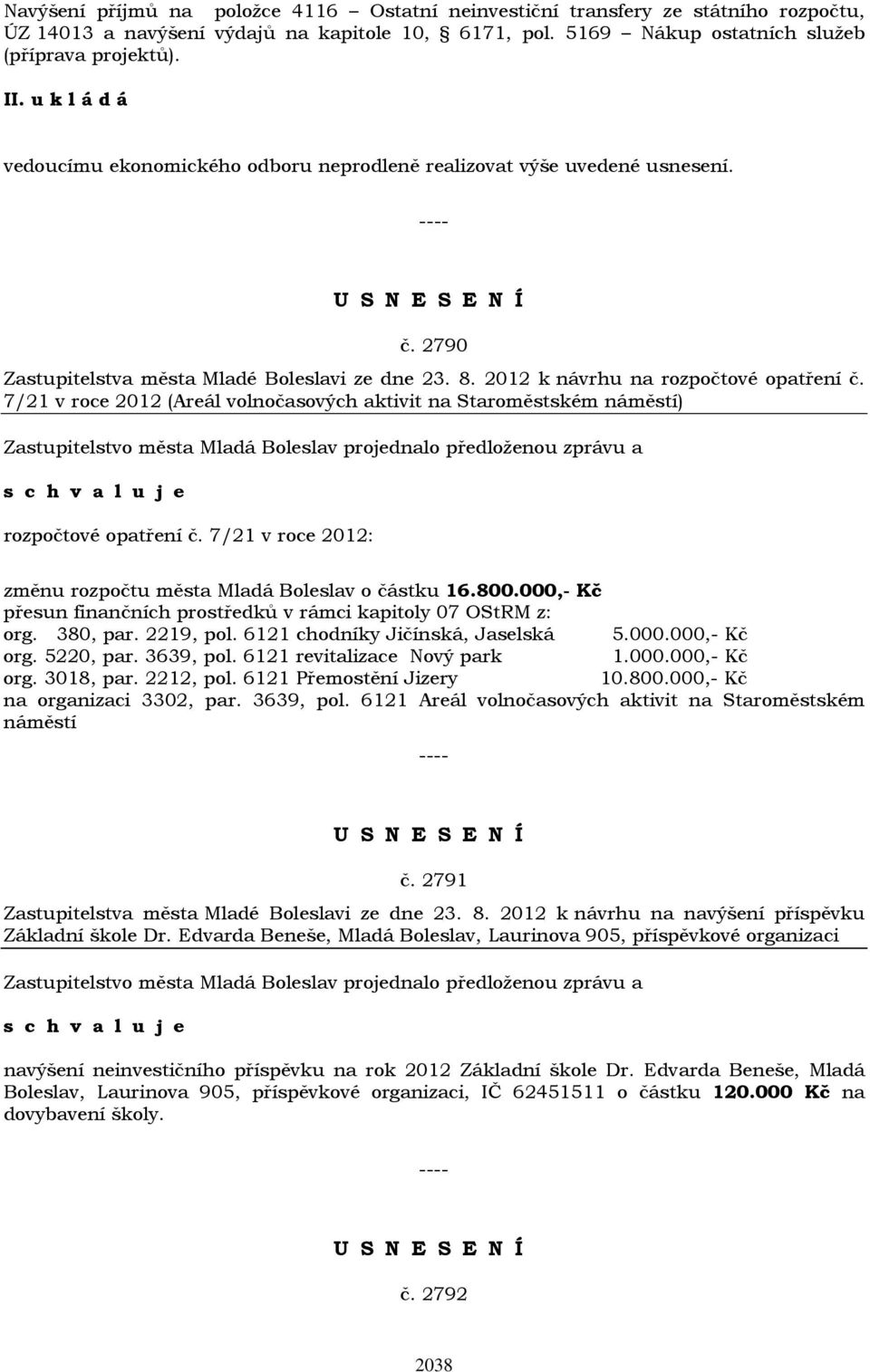 7/21 v roce 2012 (Areál volnočasových aktivit na Staroměstském náměstí) rozpočtové opatření č. 7/21 v roce 2012: změnu rozpočtu města Mladá Boleslav o částku 16.800.