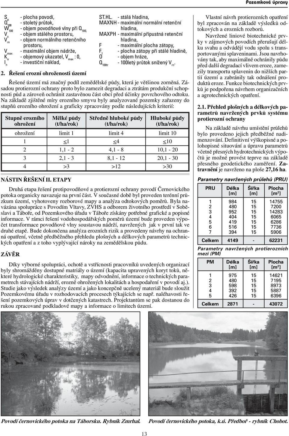 - st l hladina, MAXNH - maxim lnì norm lnì retenënì hladina, MAXPH - maxim lnì p Ìpustn retenënì hladina, F - maxim lnì plocha z topy, F 1 - plocha z topy p i st lè hladinï, O - objem hr ze, Q 100tr