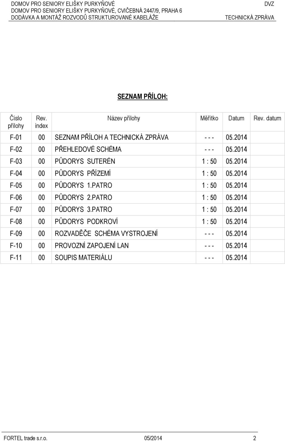 2014 F-05 00 PŮDORYS 1.PATRO 1 : 50 05.2014 F-06 00 PŮDORYS 2.PATRO 1 : 50 05.2014 F-07 00 PŮDORYS 3.PATRO 1 : 50 05.2014 F-08 00 PŮDORYS PODKROVÍ 1 : 50 05.