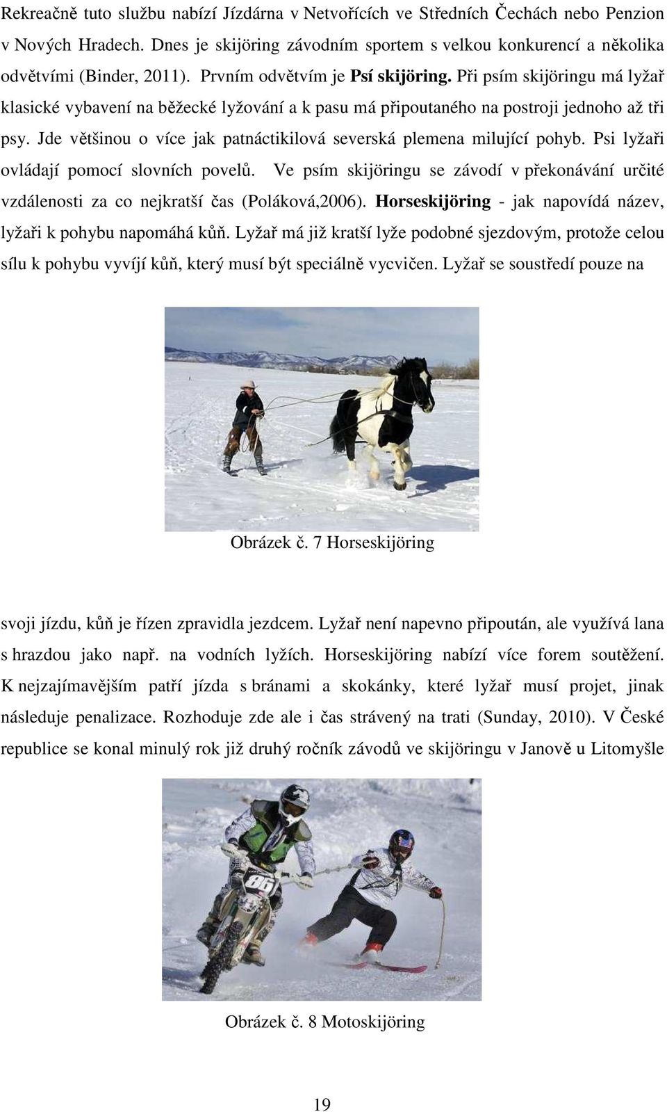 Jde většinou o více jak patnáctikilová severská plemena milující pohyb. Psi lyžaři ovládají pomocí slovních povelů.