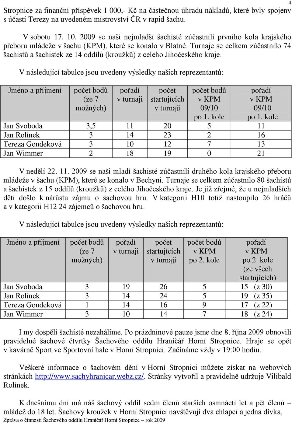 Turnaje se celkem zúčastnilo 74 šachistů a šachistek ze 14 oddílů (kroužků) z celého Jihočeského kraje.