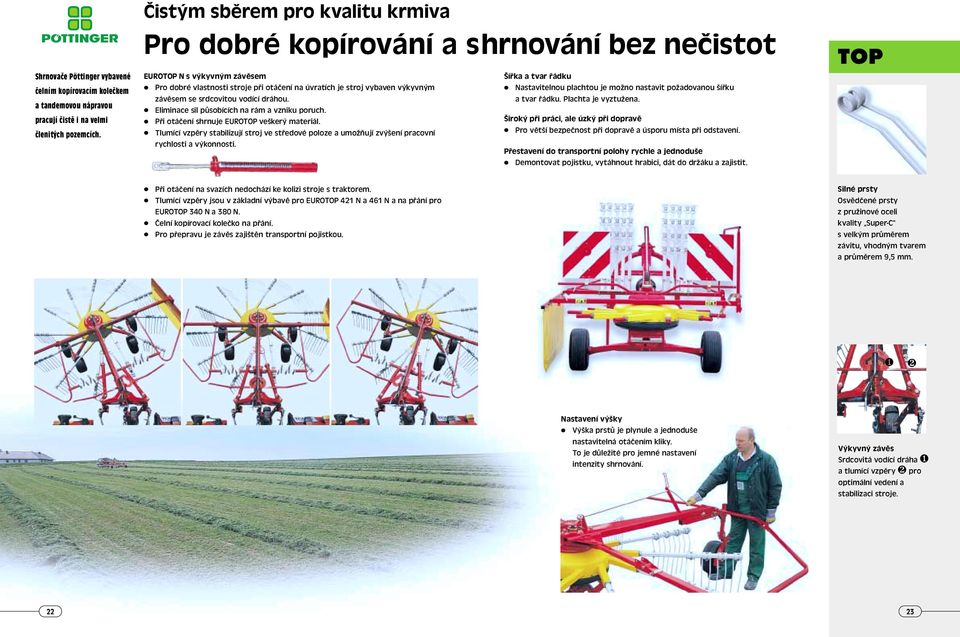 srdcovitou vodící dráhou. Eliminace sil působících na rám a vzniku poruch. Při otáčení shrnuje EUROTOP veškerý materiál.