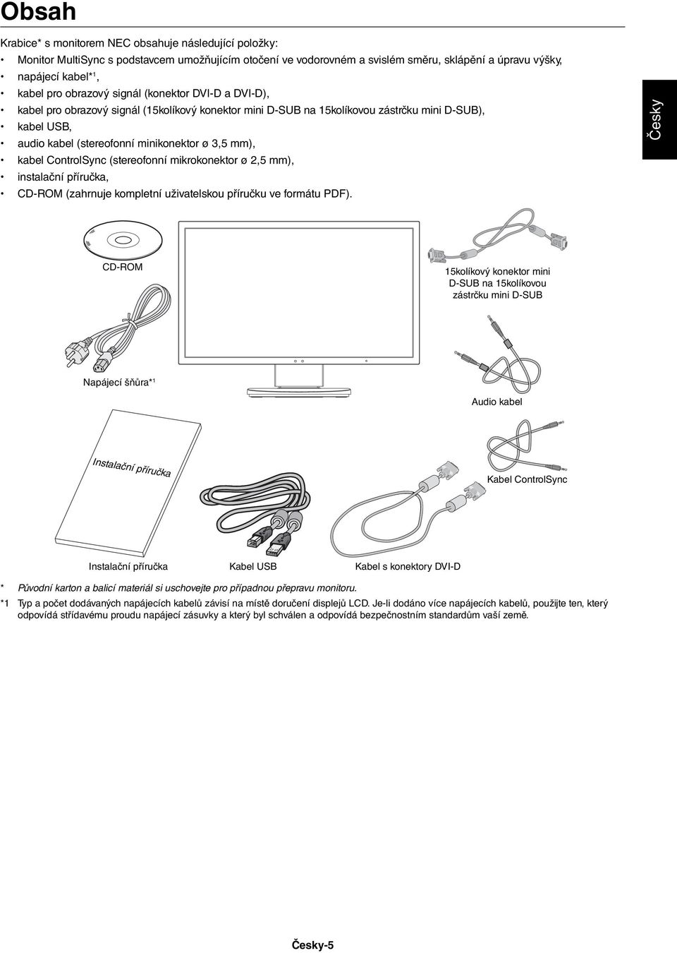 kabel ControlSync (stereofonní mikrokonektor ø 2,5 mm), instalační příručka, CD-ROM (zahrnuje kompletní uživatelskou příručku ve formátu PDF).