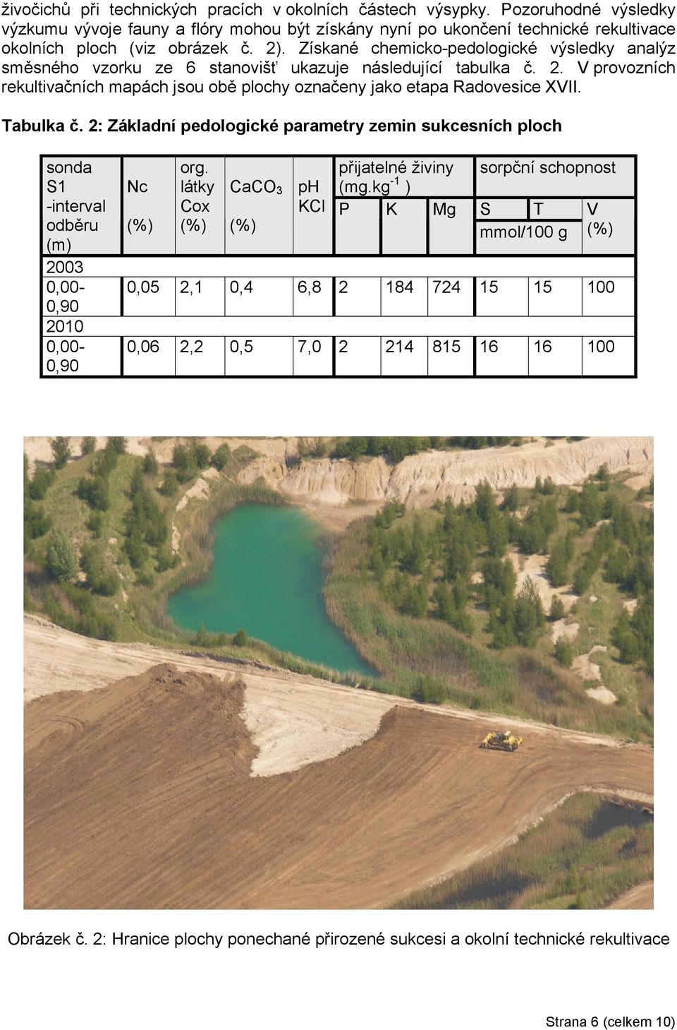 V provozních rekultivačních mapách jsou obě plochy označeny jako etapa Radovesice XVII. Tabulka č.