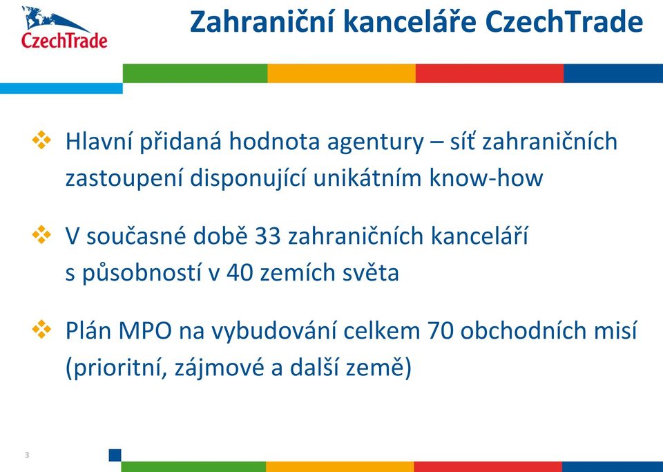 době 33 zahraničních kanceláří s působností v 40 zemích světa Plán