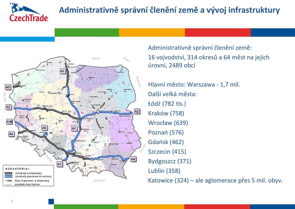 1,7 mil. Další velká města: Łódź (782 tis.