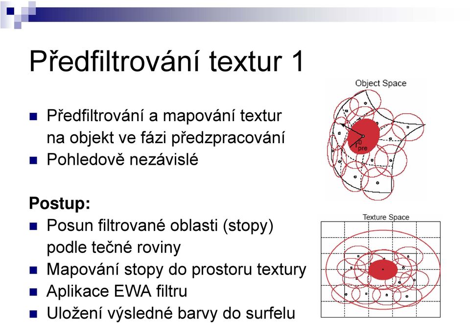 filtrované oblasti (stopy) podle tečné roviny Mapování stopy do