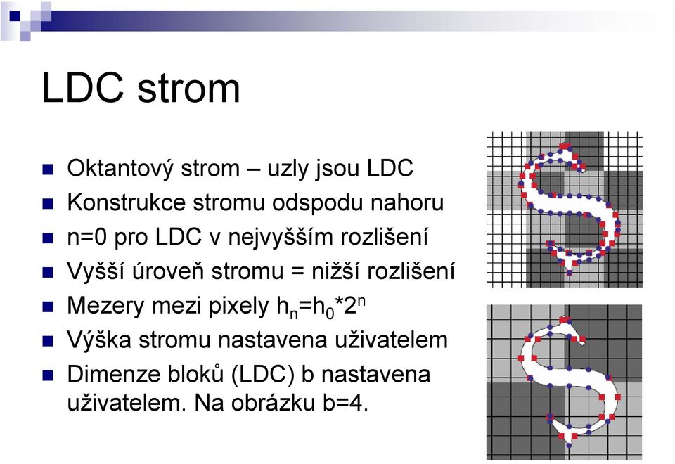 nižší rozlišení Mezery mezi pixely h n =h 0 *2 n Výška stromu