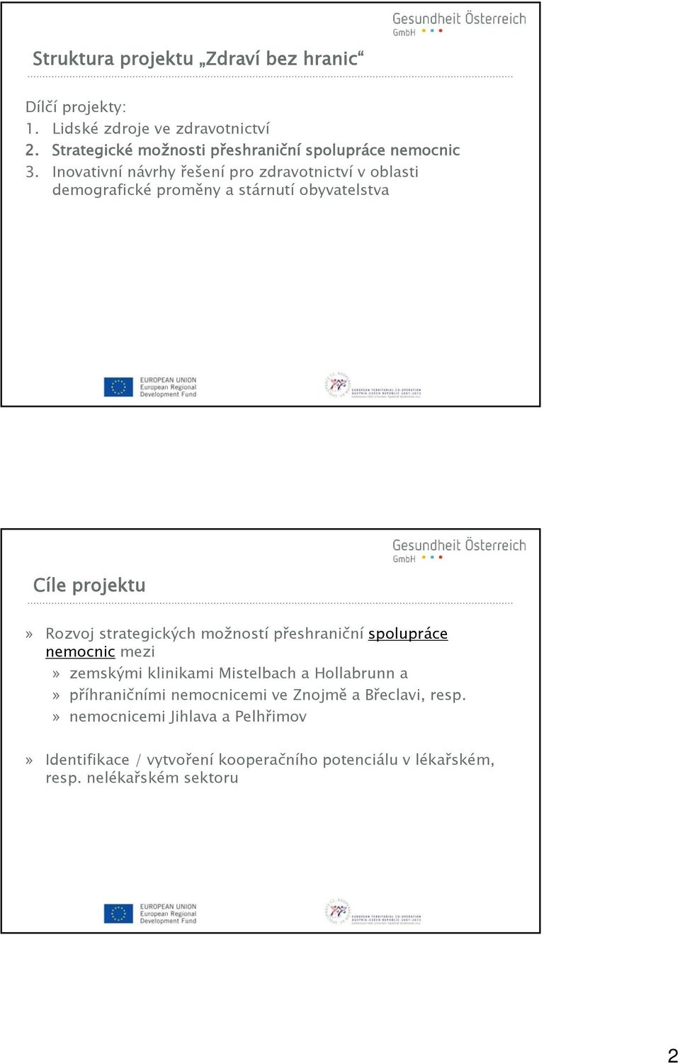 Inovativní návrhy řešení pro zdravotnictví v oblasti demografické proměny a stárnutí obyvatelstva Cíle projektu» Rozvoj strategických