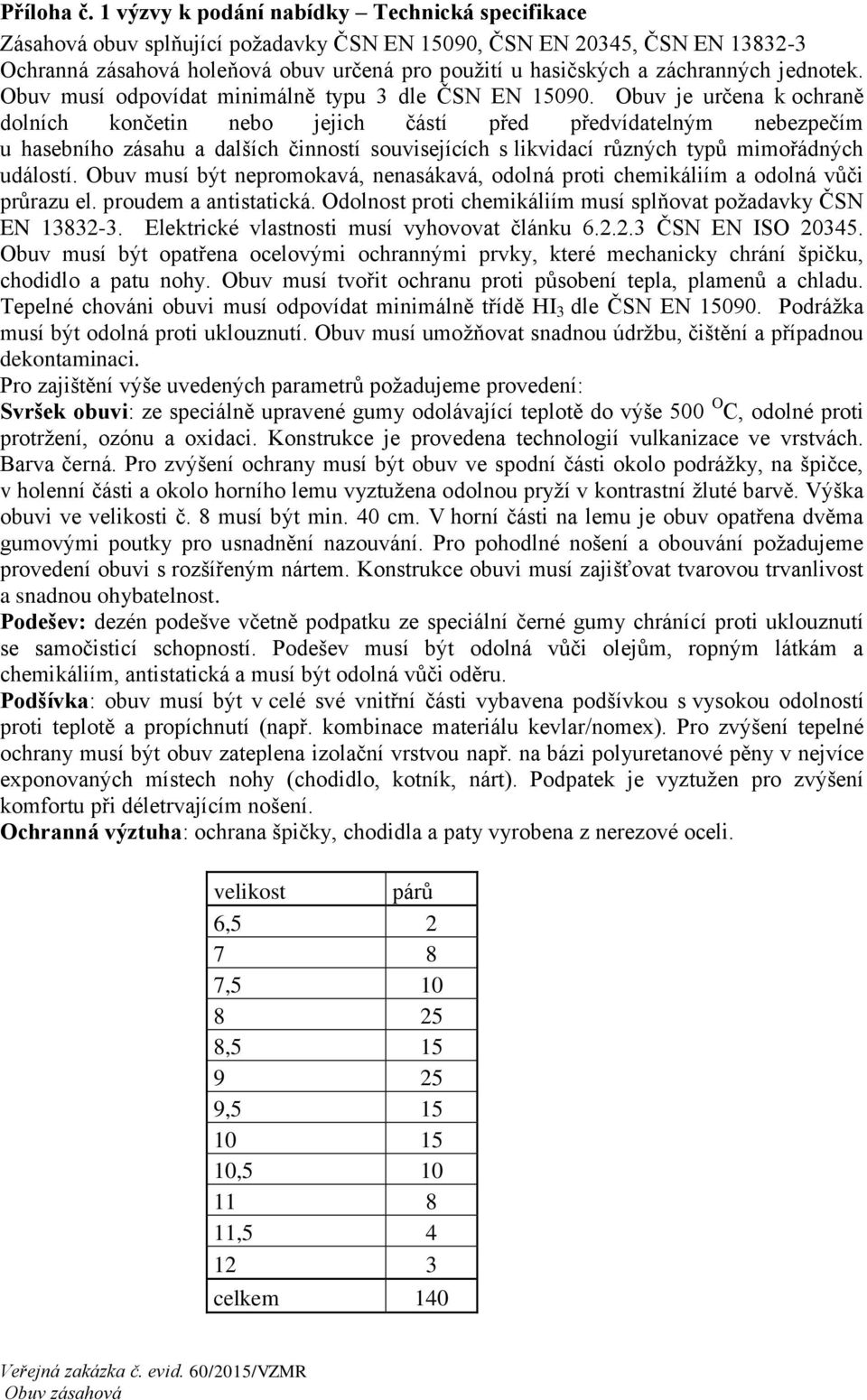 záchranných jednotek. Obuv musí odpovídat minimálně typu 3 dle ČSN EN 15090.