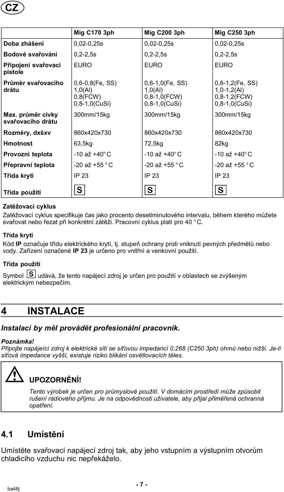 300mm/15kg 300mm/15kg 300mm/15kg Rozmĕry, dxšxv 860x420x730 860x420x730 860x420x730 Hmotnost 63,5kg 72,5kg 82kg Provozní teplota -10 až +40 C -10 až +40 C -10 až +40 C Přepravní teplota -20 až +55 C