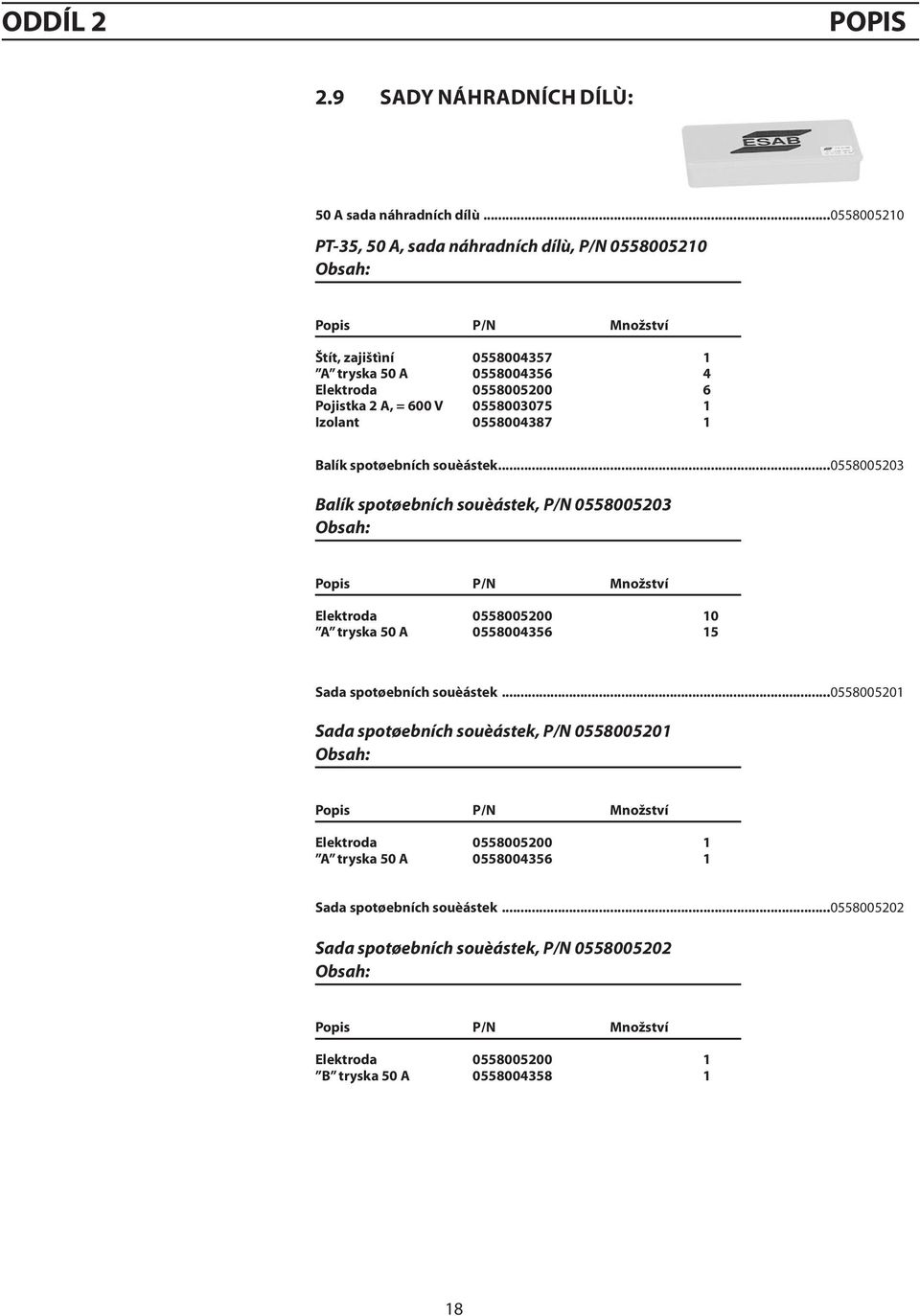 0558003075 1 Izolant 0558004387 1 Balík spotøebních souèástek.