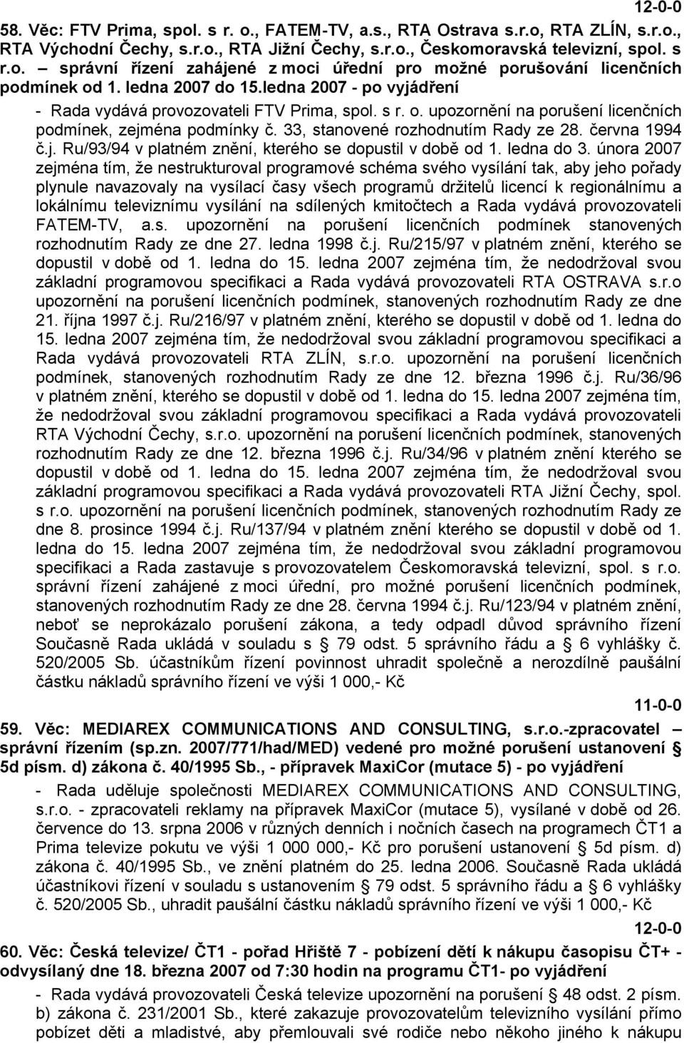 června 1994 č.j. Ru/93/94 v platném znění, kterého se dopustil v době od 1. ledna do 3.