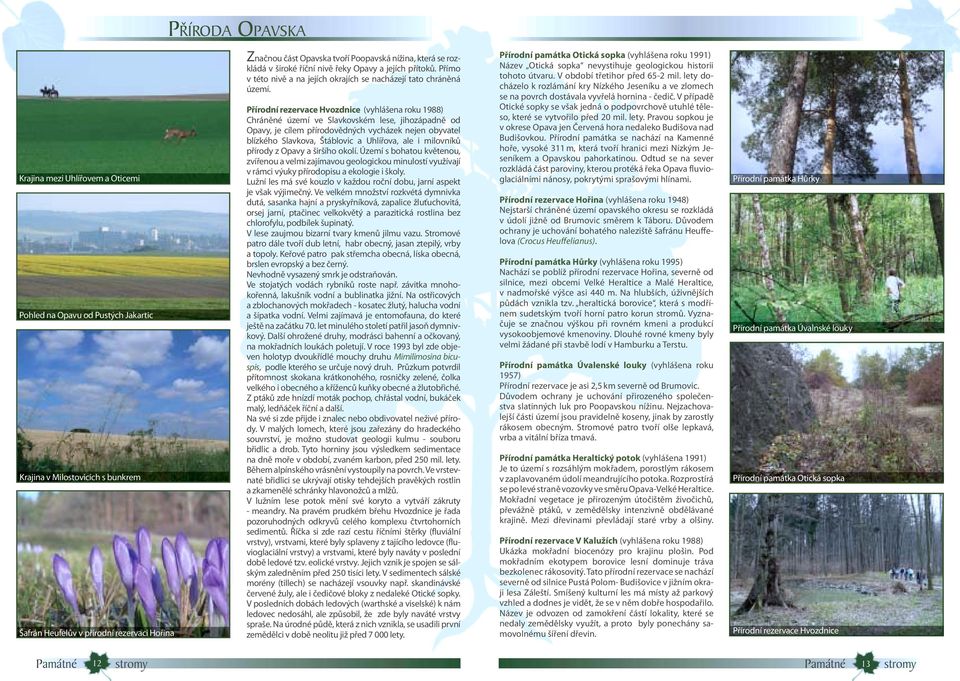 Přírodní rezervace Hvozdnice (vyhlášena roku 1988) Chráněné území ve Slavkovském lese, jihozápadně od Opavy, je cílem přírodovědných vycházek nejen obyvatel blízkého Slavkova, Štáblovic a Uhlířova,