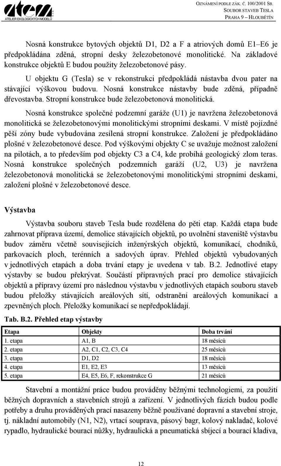 Nosná konstrukce nástavby bude zděná, případně dřevostavba. Stropní konstrukce bude železobetonová monolitická.