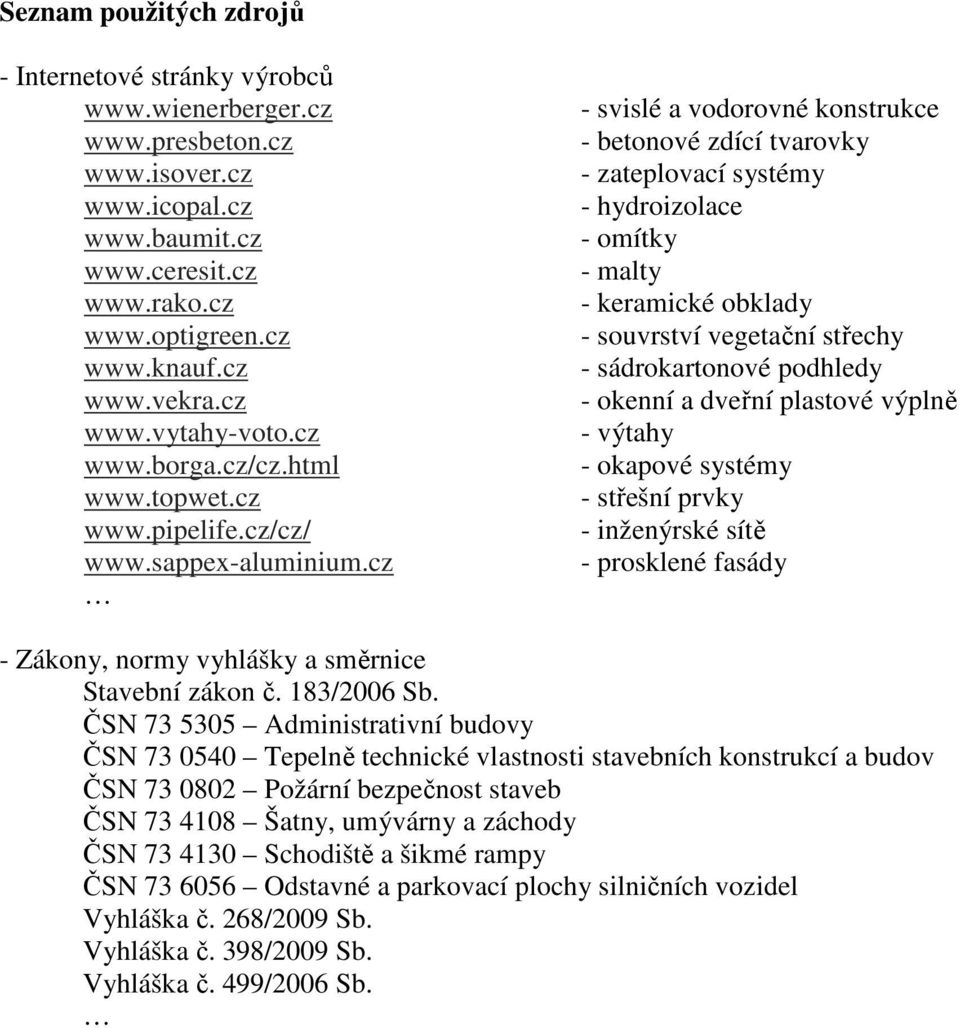 cz - svislé a vodorovné konstrukce - betonové zdící tvarovky - zateplovací systémy - hydroizolace - omítky - malty - keramické obklady - souvrství vegetační střechy - sádrokartonové podhledy - okenní