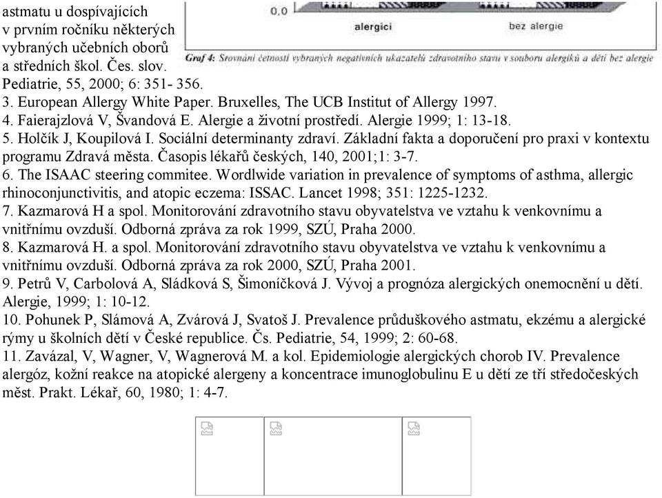 Základní fakta a doporučení pro praxi v kontextu programu Zdravá města. Časopis lékařů českých, 140, 2001;1: 3-7. 6. The ISAAC steering commitee.