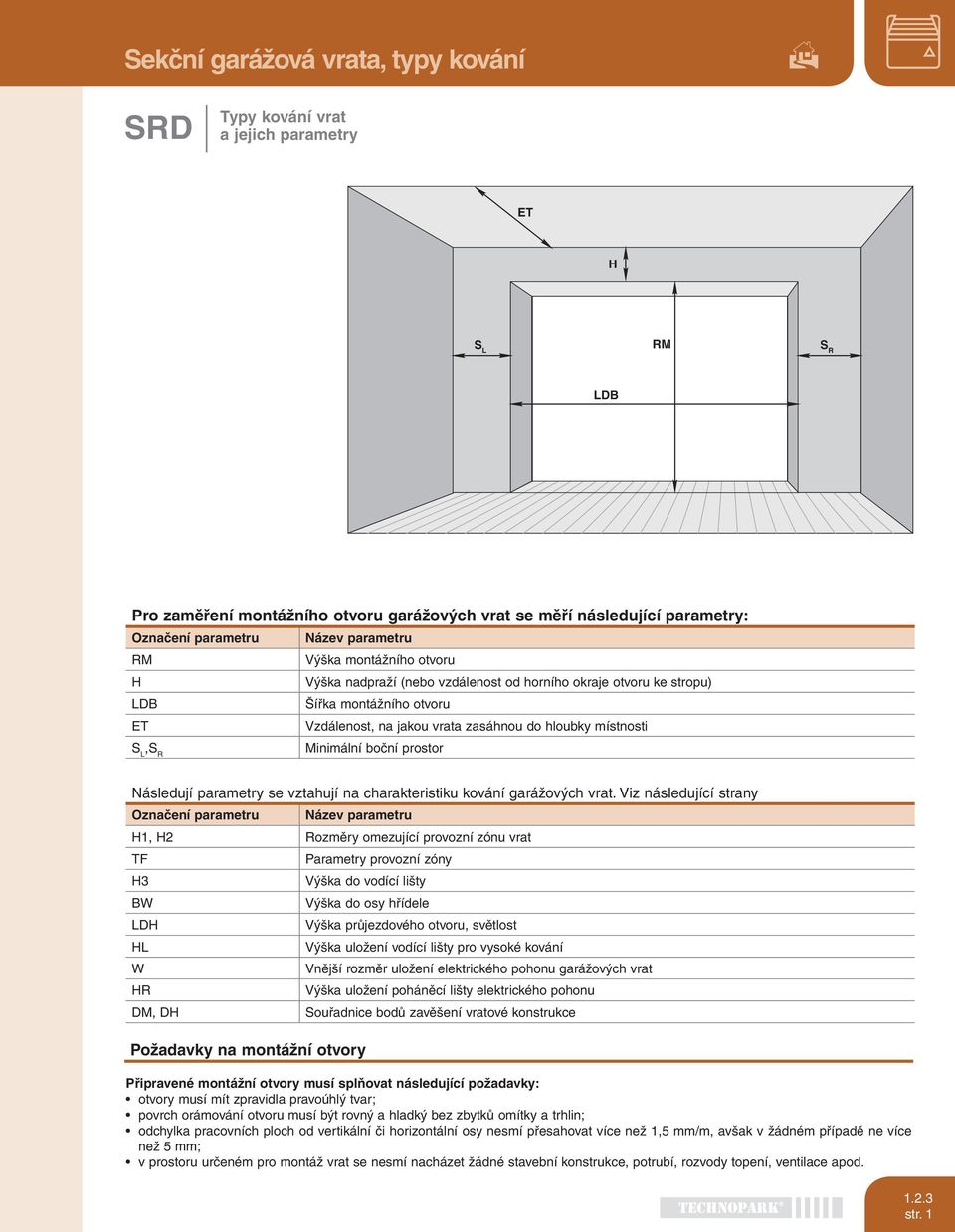 L,S R Minimální boční prostor Následují parametry se vztahují na charakteristiku kování garážových vrat.